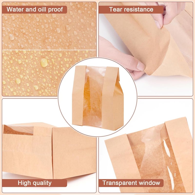 EWVVSS 30 Pcs Paper Bread Bags for Homemade, Sourdough Bread Bags and Paper Bakery Bag with Window for Baked Food Packaging Storage, Pack Breakfast and Lunch, Large Kraft 13.7x8.2x3.5inch Brown - Image 3